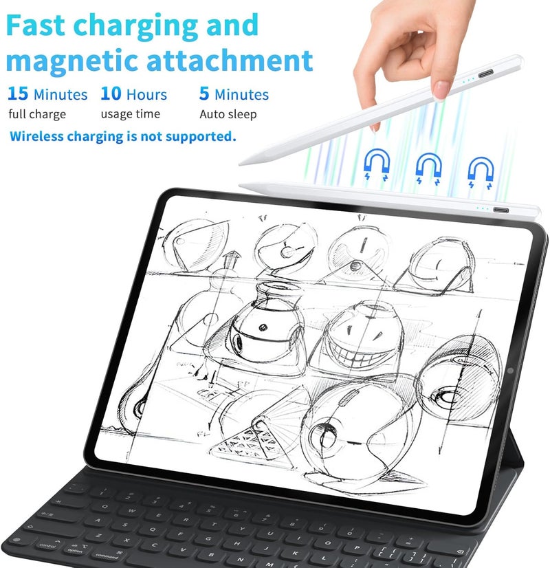 HZD Stylus Pen for iPad 2025-2018 Faster Charge Apple Pencil with Tilt Sensitivity & Palm Rejection & Magnetic Compatible iPad 11/10/9/8/7/6, Pad Air 3/4/5, Pro 12.9"/11", Mini 6/5, M2/M4 White - Image 2